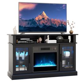 LUTAVE Electric Fireplace TV Stand with RGB LED Lights for TVs Up to 50 Inch-Black