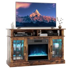 LUTAVE Electric Fireplace TV Stand with RGB LED Lights for TVs Up to 50 Inch-Coffee