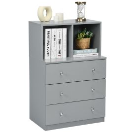CORPUS Grey Chest of Drawers - Medium-sized, 3 Drawers, 2 Open Compartments