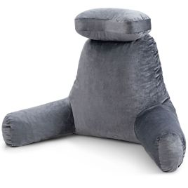 DAMOLU Extra Large Bed Rest Reading Pillow with Detachable Neck Roll-Grey