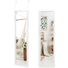 Full Length Over the Door Mirror with Hanging Hooks for Bedroom - White