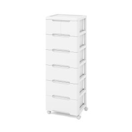 Vertical Rolling Storage Cabinet with Universal Wheels and Lockable Wheels 6 Drawers - White
