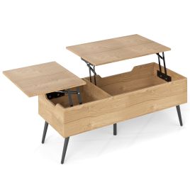 CAZE Lift Top Coffee Table Modern Center Table with 2 Hidden Storage Compartments-Natural