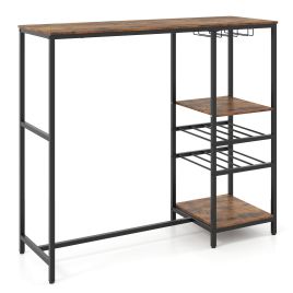 121cm Long Bar Table Bar Height Dining Table with Storage Shelves-Rustic Brown