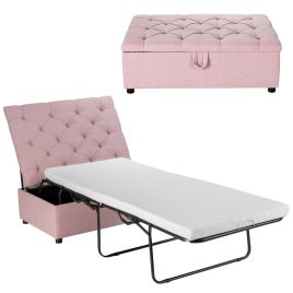 Single Bed - 2-in-1 Convertible 3ft Ottoman Storage Bed with Mattress for Home and Office-Pink