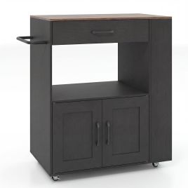 IVARA Kitchen Island Cart with Storage Rolling Kitchen Island on Wheels-Black