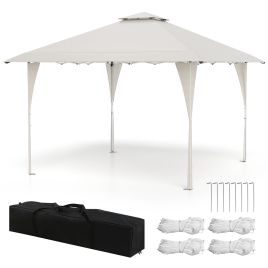 AONOV 395 x 395 cm Pop up Canopy Tent with Vented Top and 8 Drainage Holes-Beige