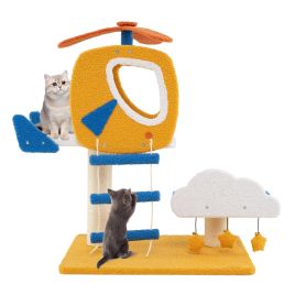 Cat Furniture - Aviation-themed Cat Tree for Indoor Cats with Helicopter Top Perch-Yellow