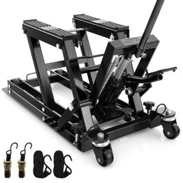 LYONDA 680KG Motorcycle Lift Jack with 4 Wheels and Footplates-Black