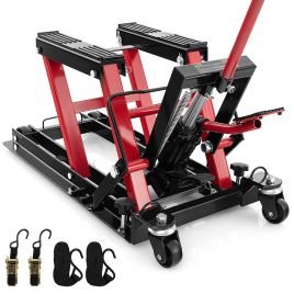LYONDA 680KG Motorcycle Lift Jack with 4 Wheels and Footplates-Red