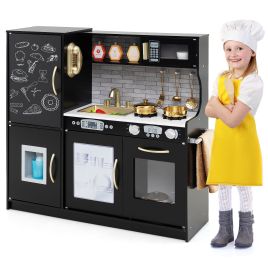 ANON Toddler Pretend Kitchen Playset with Accessories and Simulated Sounds-Black