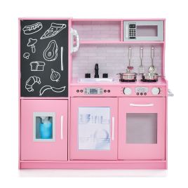 Kids Kitchen Toy - Toddler Pretend Kitchen Playset with Accessories and Simulated Sounds-Pink