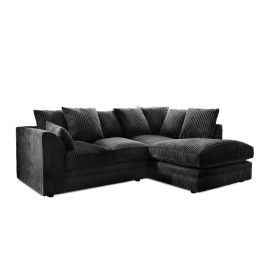 MONA Jumbo Cord 4 Seater L Shaped - Right Hand Facing Corner Sofa - Black