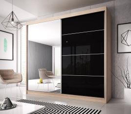 MALTA 2 Door Mirrored Sliding Wardrobe Oak Sanoma and Black - 183cm