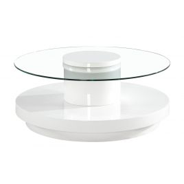 Flagstaff Modern Elegance Round Glass Top Coffee Table with White High Gloss Base