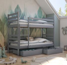 Naomi Wooden Bunk Bed with 2 Drawers Storage and Bonnell Foam Mattress - Grey