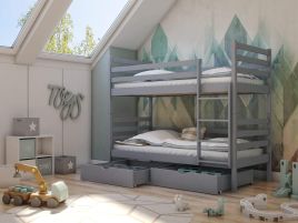 Naomi Wooden Bunk Bed with 2 Drawers Storage and Foam Mattress - Grey