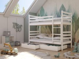 Naomi Wooden Bunk Bed with 2 Drawers Storage and Foam Mattress - White