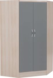 NEWBIGGIN 2 Door Corner Wardrobe Grey Gloss with Light Oak - 143cm