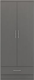 NEWBIGGIN 2 Door Wardrobe with 1 Drawer Grey - 78cm