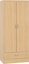 NEWBIGGIN 2 Door Wardrobe with 1 Drawer Medium Oak - 78cm