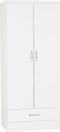 NEWBIGGIN 2 Door Wardrobe with 1 Drawer White Gloss - 78cm