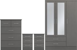 NEWBIGGIN 3 Door Wardrobe Set 4 Piece - Grey