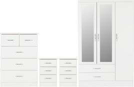 NEWBIGGIN 3 Door Wardrobe Set 4 Piece - White Gloss