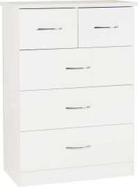 NEWBIGGIN White Chest of Drawers - Medium-sized, 5 Drawers
