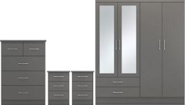 NEWBIGGIN 4 Door Wardrobe Set 4 Piece - Grey