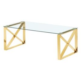 Modern Mishawaka Clear Glass Top Coffee Table with Stylish Metal Frame in Gold