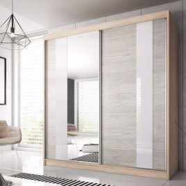 MALTA 2 Door Mirrored Sliding Wardrobe Oak Sanoma and Grey Oak - 183cm