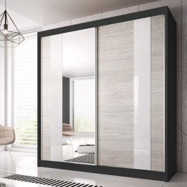 MALTA 2 Door Mirrored Sliding Wardrobe Black Matt and Grey Oak - 233cm