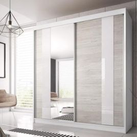 MALTA 2 Door Mirrored Sliding Wardrobe White Matt and Grey Oak - 233cm