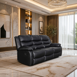 ASHBYNE Faux Leather 3 Seater Manual Recliner Sofa - Black