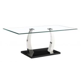 Sleek Design Fullerton Glass Top Coffee Table with Stainless Steel Base - Black