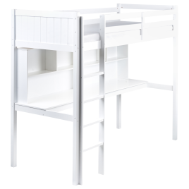 PARAMOT Single Wooden High Sleeper Bed with Desk - White