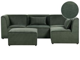 LEABRIDGE Corduroy Fabric 4 Seater L Shaped Corner Sofa - Dark Green, Right Hand Facing