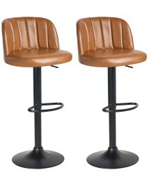GILDENMERE Faux Leather Swivel Bar Stools Set of 2 - Brown