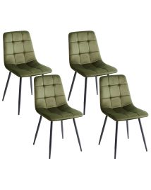 Set of 4 Dining Chairs POWELL Velvet Olive Green