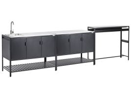 MAENAZ 3 Piece Outdoor Kitchen Set with Sink Metal Black