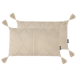 CAESIALA Cotton Fabric Decorative Cushion Set of 2 - Light Beige