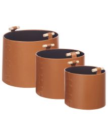 Set of 3 Faux Leather Baskets Brown ARAM