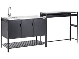 MAENAZ 2 Piece Outdoor Kitchen Set with Sink Metal 3 Cabinet Black