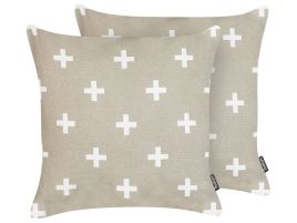 Set of 2 Decorative Cushions VELLEIA Cotton 45 x 45 cm Taupe Geometric Pattern