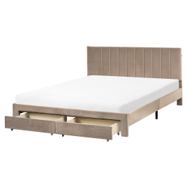 RENZA Kingsize Velvet Bedframe with Storage Drawers - Taupe