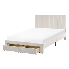 RENZA Small Double Velvet Bedframe with Storage Drawers - Off-White