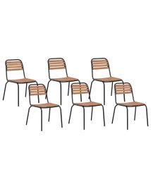 Set of 6 Garden Chairs VALLESE Acacia Wood Brown