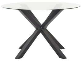 Round Garden Dining Table Diameter 120 cm with Glass Top Black MALETTO