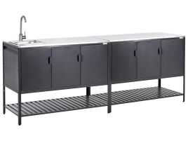 MAENAZ 2 Piece Outdoor Kitchen Set with Sink Metal 6 Cabinet Black